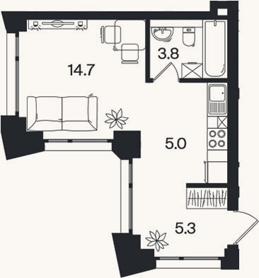 Планировка: Студия, 28,8 м²