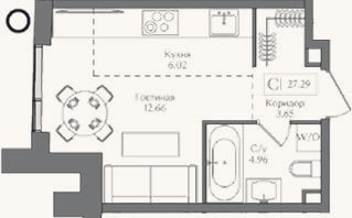 Планировка: Студия, 27,3 м²