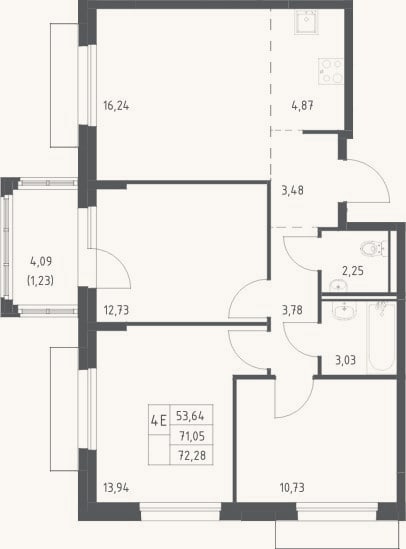 Планировка: 4+ к, 71,1 м²