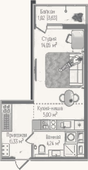 Планировка: Студия, 29,6 м²