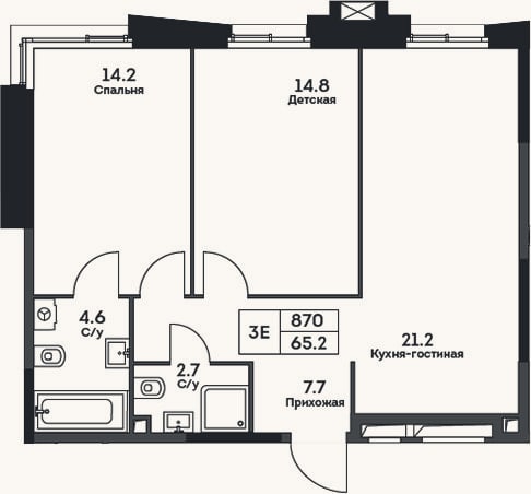 Планировка: 3-к, 65,2 м²