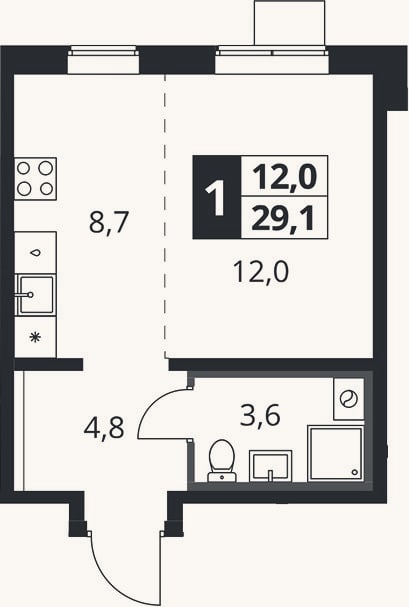 Планировка: Студия, 29,1 м²