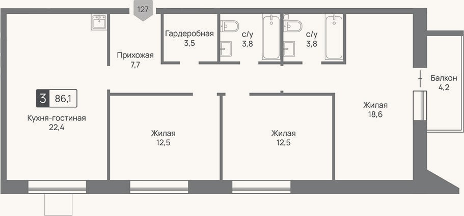 Планировка: 4+ к, 84,8 м²