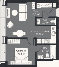 Планировка: 2-к, 38,7 м²