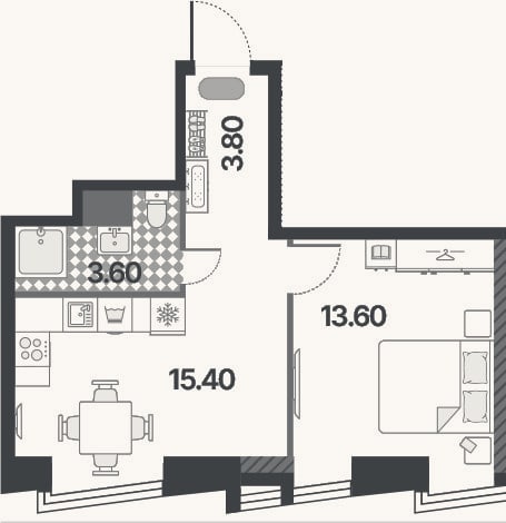 Планировка: 2-к, 36,4 м²