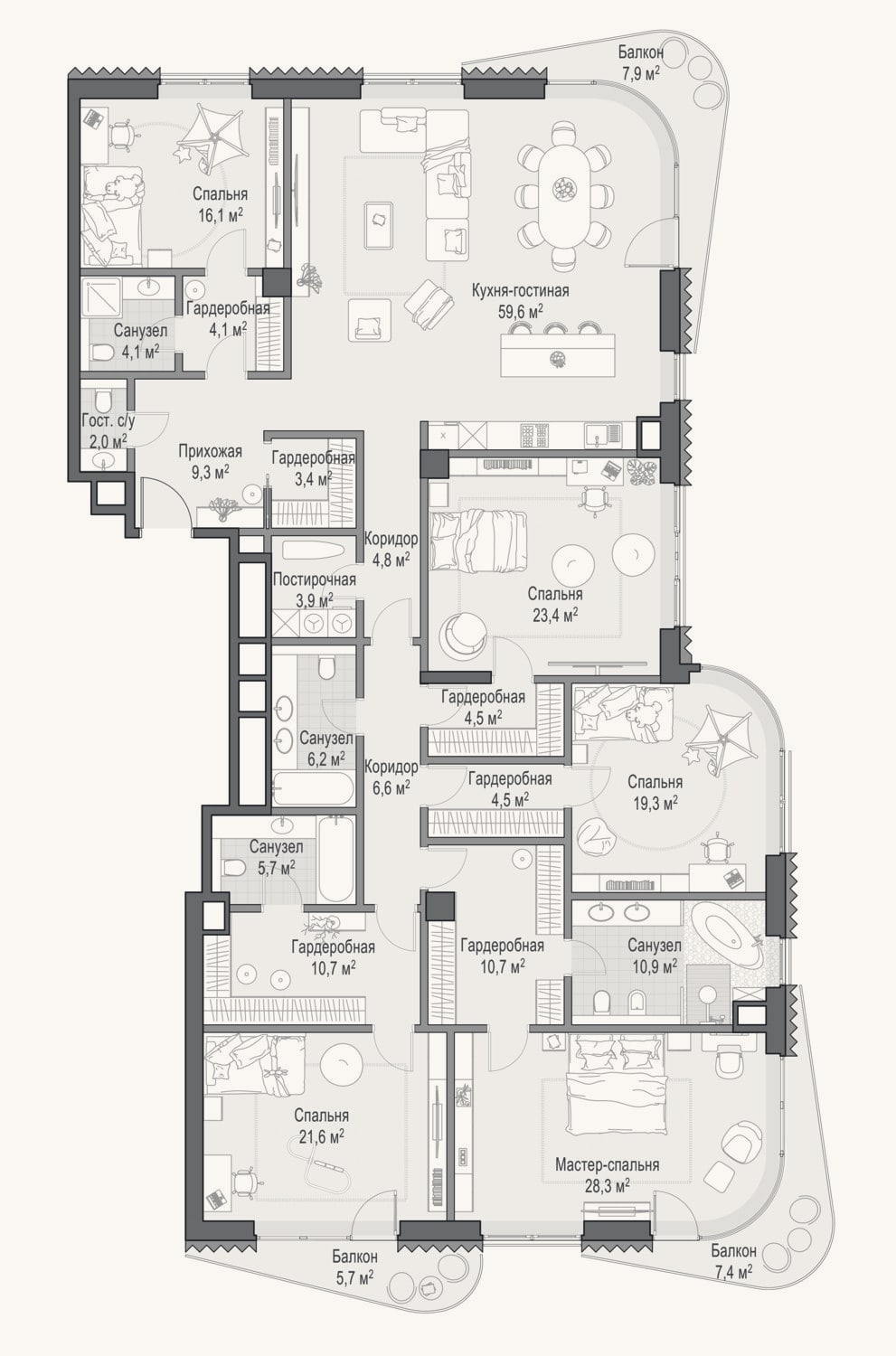 Планировка: 4+ к, 260,7 м²
