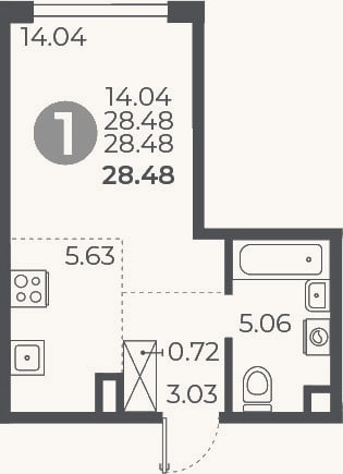 Планировка: Студия, 28,5 м²
