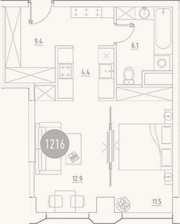 Планировка: 2-к, 44,3 м²