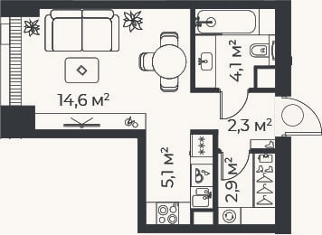 Планировка: Студия, 29 м²