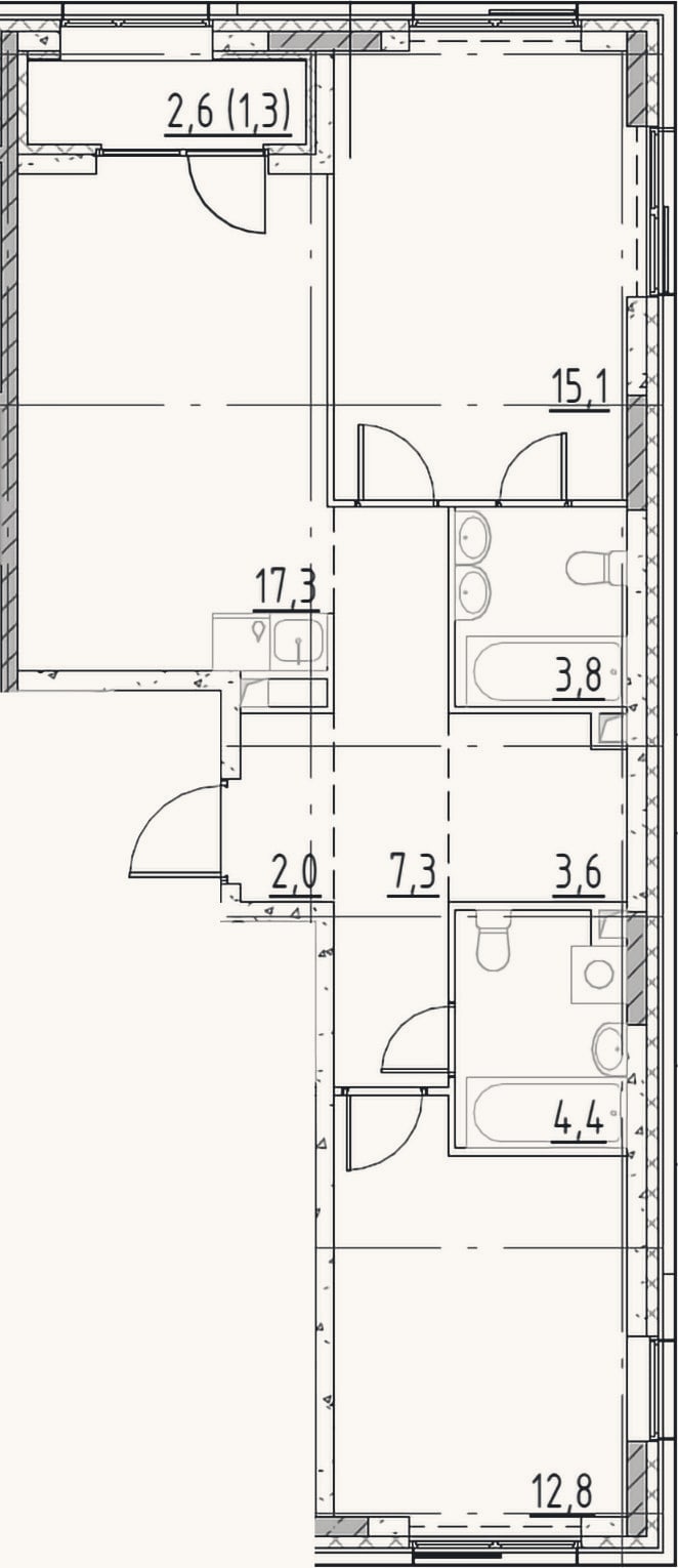 Планировка: 3-к, 66,3 м²