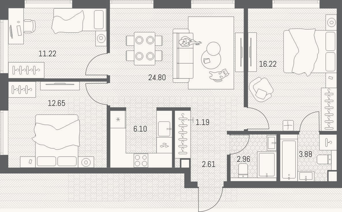 Планировка: 4+ к, 81,6 м²