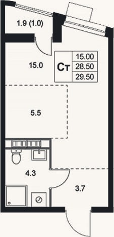 Планировка: Студия, 28,5 м²
