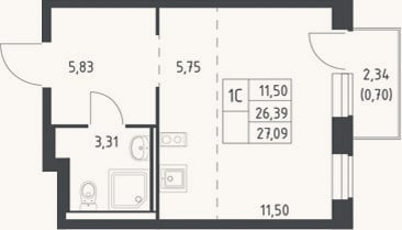 Планировка: Студия, 26,4 м²