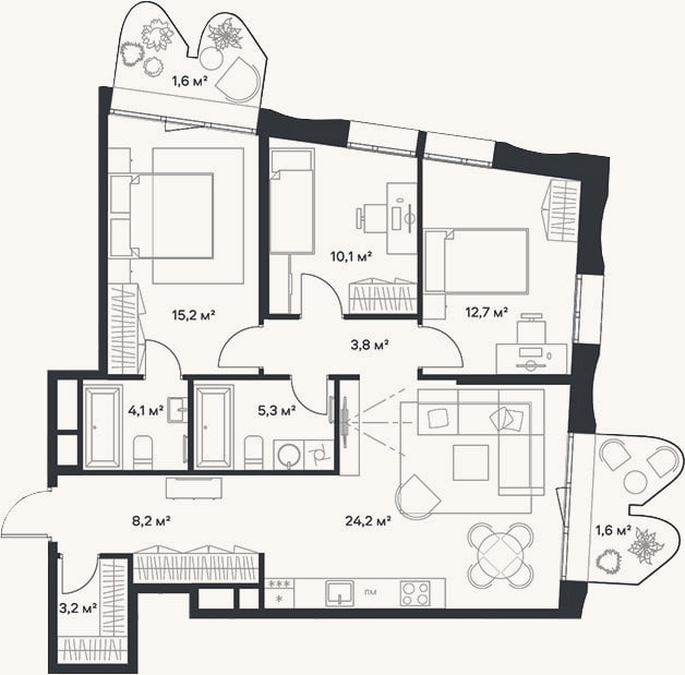 Планировка: 4+ к, 86,8 м²