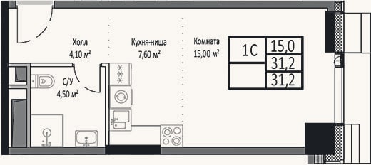 Планировка: Студия, 31,2 м²