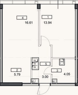 Планировка: 2-к, 43,4 м²