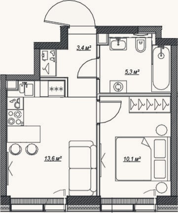 Планировка: 2-к, 32,4 м²
