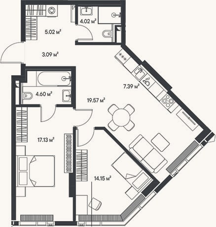 Планировка: 3-к, 75 м²