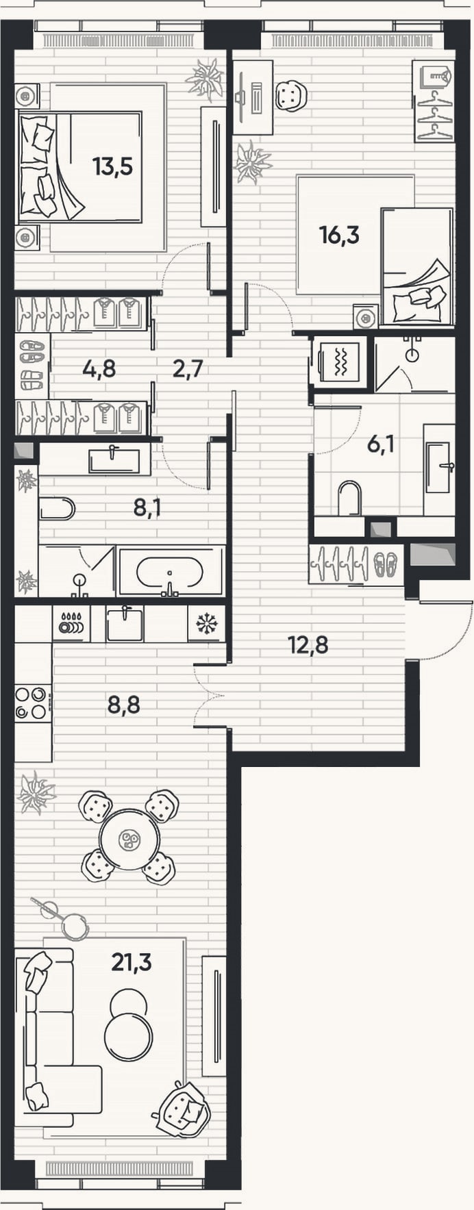 Планировка: 3-к, 95,1 м²