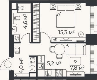 Планировка: 2-к, 36,8 м²