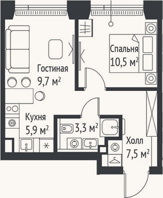 Планировка: 2-к, 36,9 м²