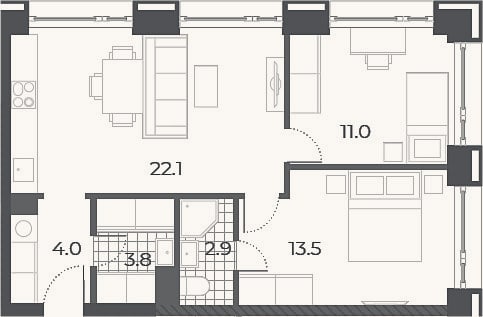 Планировка: 3-к, 57,3 м²