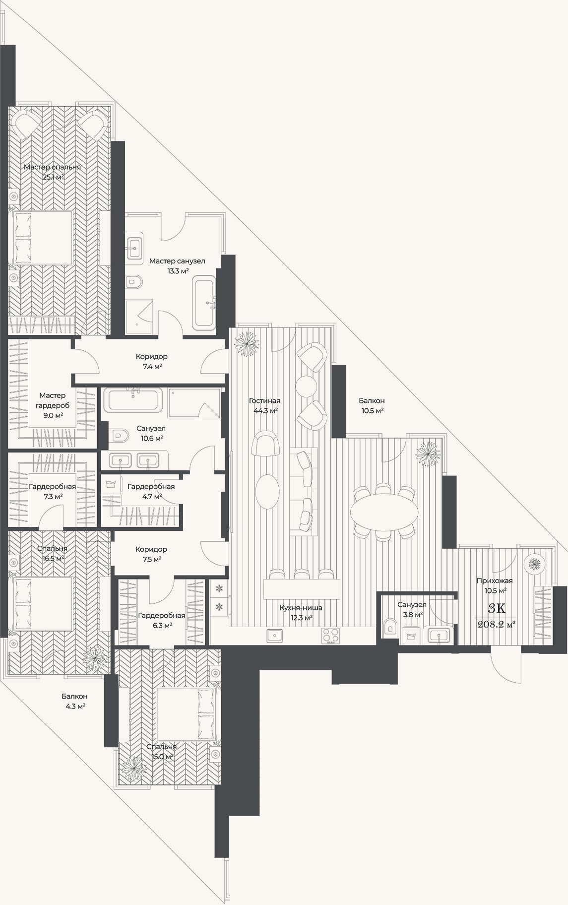 Планировка: 4+ к, 193,6 м²
