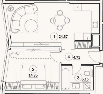 Планировка: 2-к, 48,8 м²
