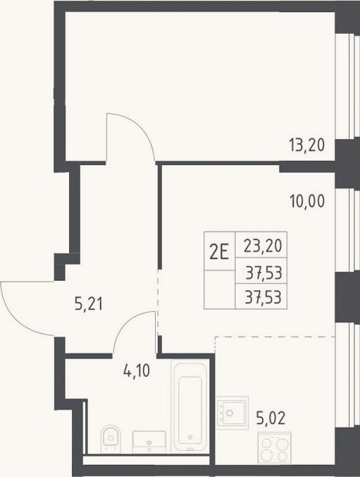 Планировка: 2-к, 37,5 м²