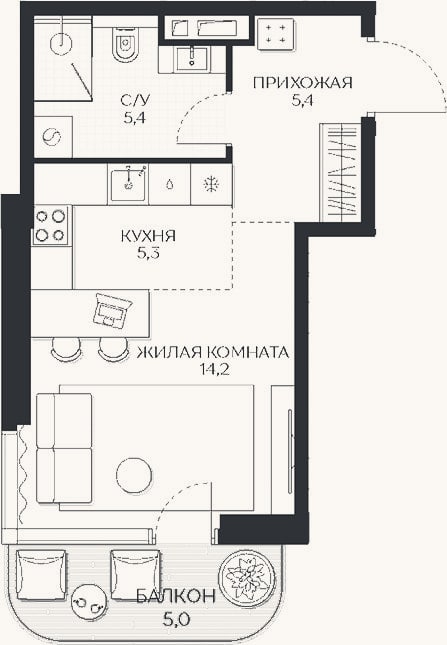 Планировка: Студия, 30,3 м²