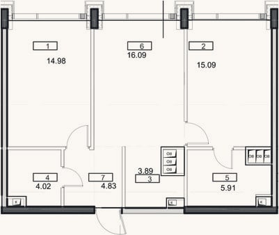 Планировка: 3-к, 64,8 м²