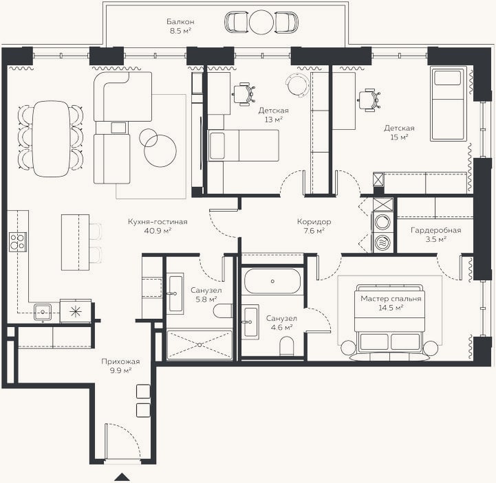 Планировка: 4+ к, 126,4 м²