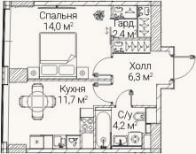 Планировка: 1-к, 38,2 м²
