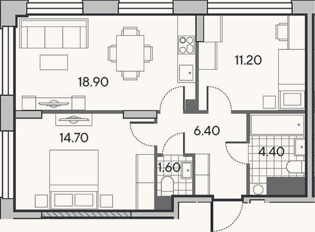 Планировка: 3-к, 57,2 м²