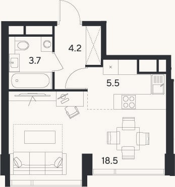 Планировка: Студия, 31,9 м²