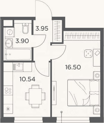 Планировка: 1-к, 34,9 м²