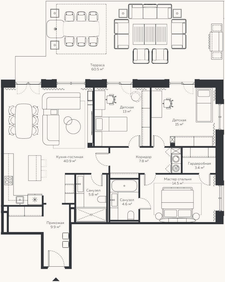 Планировка: 4+ к, 120,8 м²