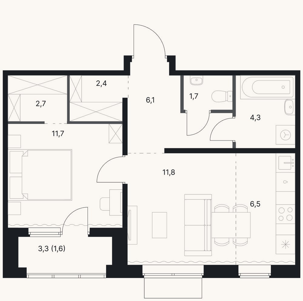 Планировка: 2-к, 47,2 м²