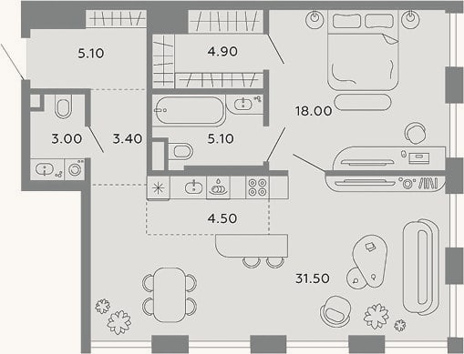 Планировка: 2-к, 75,5 м²