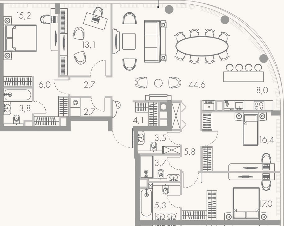 Планировка: 4+ к, 151,9 м²