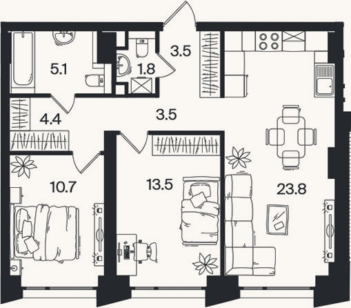 Планировка: 3-к, 66,3 м²