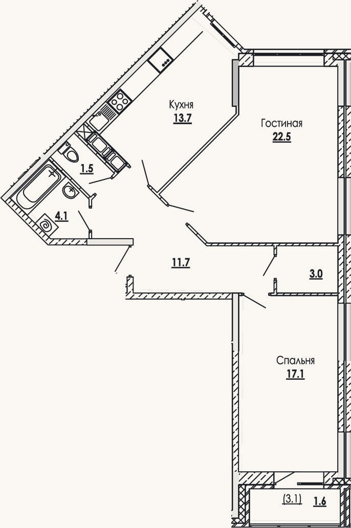 Планировка: 2-к, 73,6 м²