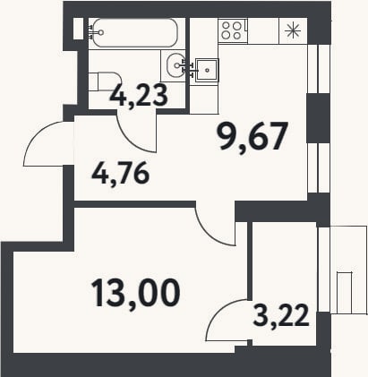 Планировка: 1-к, 31,7 м²