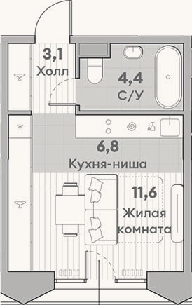 Планировка: Студия, 25,9 м²