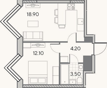 Планировка: 2-к, 38,7 м²