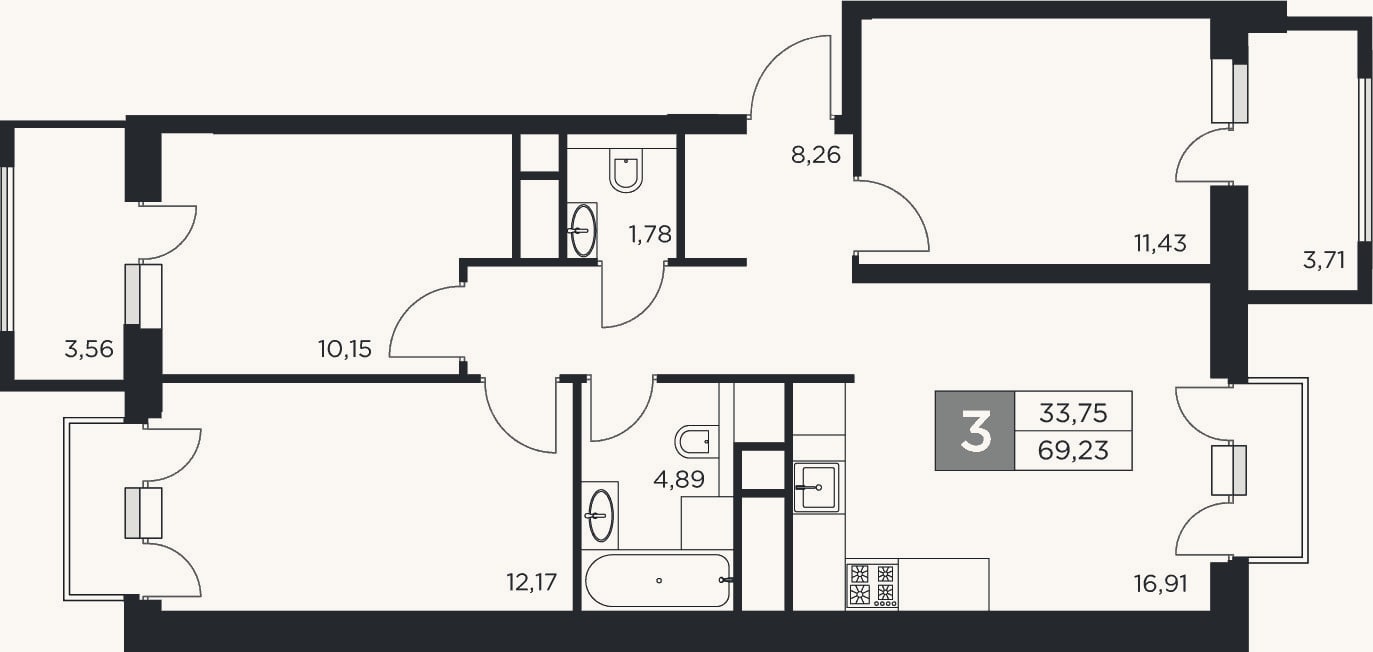 Планировка: 4+ к, 65,6 м²