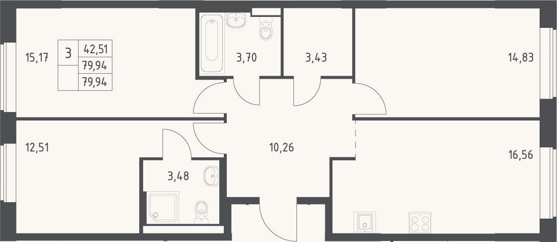 Планировка: 4+ к, 79,9 м²