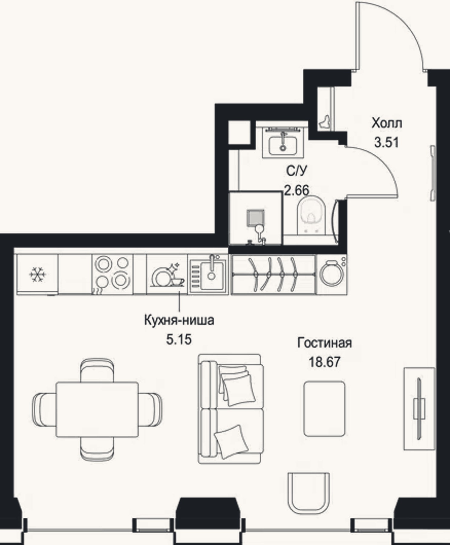 Планировка: Студия, 30 м²