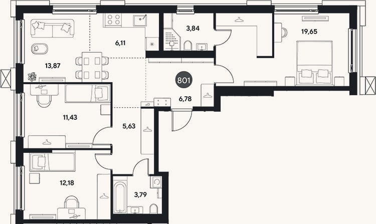 Планировка: 4+ к, 83,3 м²
