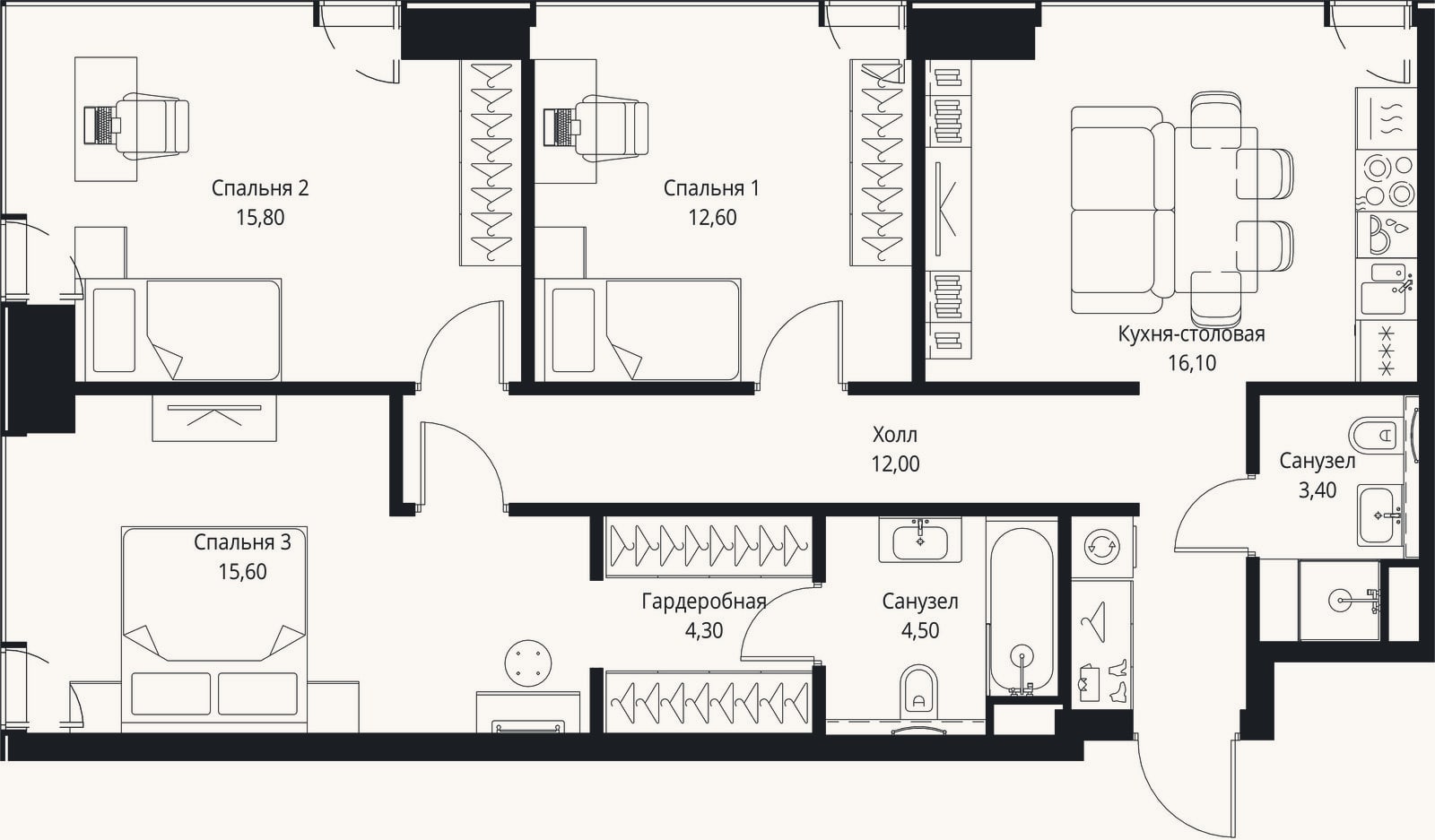 Планировка: 4+ к, 84,3 м²